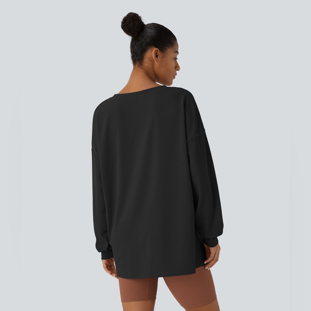 Halara V Neck Dropped Shoulder Relaxed Waffle Casual
Sweatshirt - Picture 2 of 7